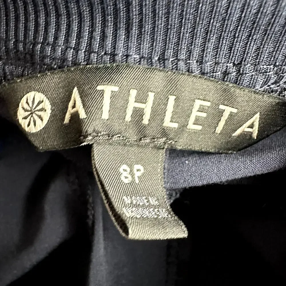 Athleta Brooklyn Mid Rise Ankle Pants Tapered Pocket Rib Knit Trim Navy Blue 8P - Picture 3 of 6